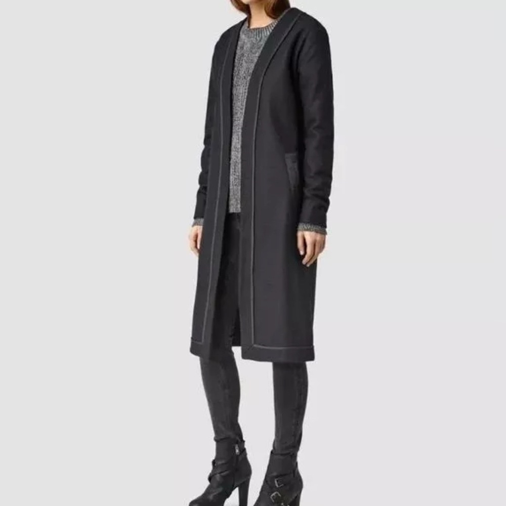 All Saints Bound Nesi wool coat in navy blue, size M